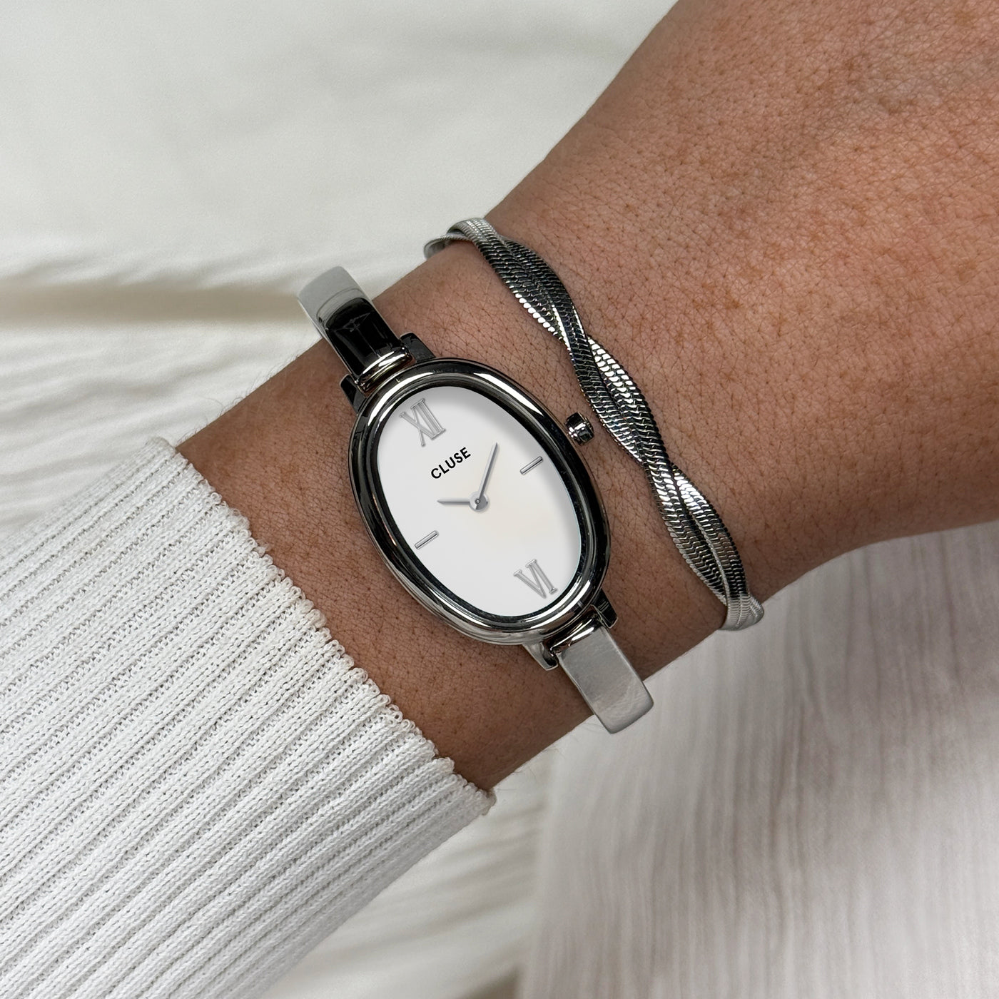 Cluse L'Ovale Watch Steel, White, Silver