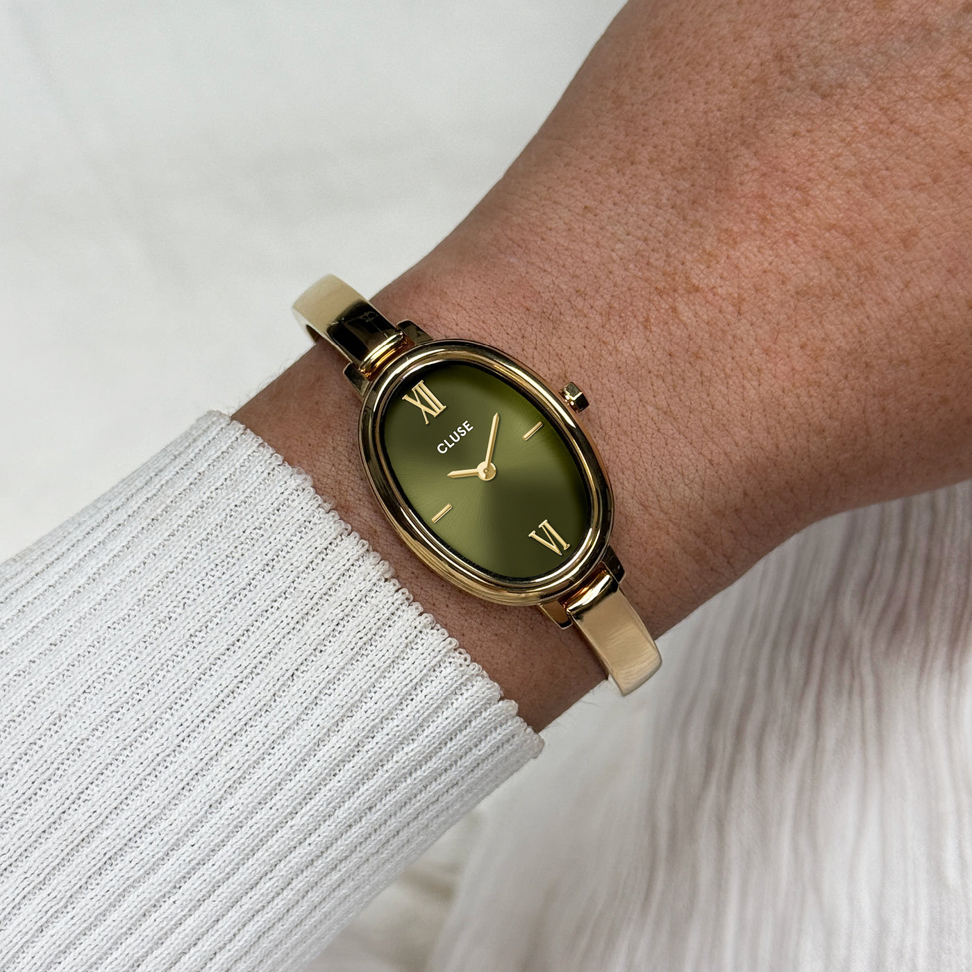 Cluse L'Ovale Watch Steel, Olive, Gold