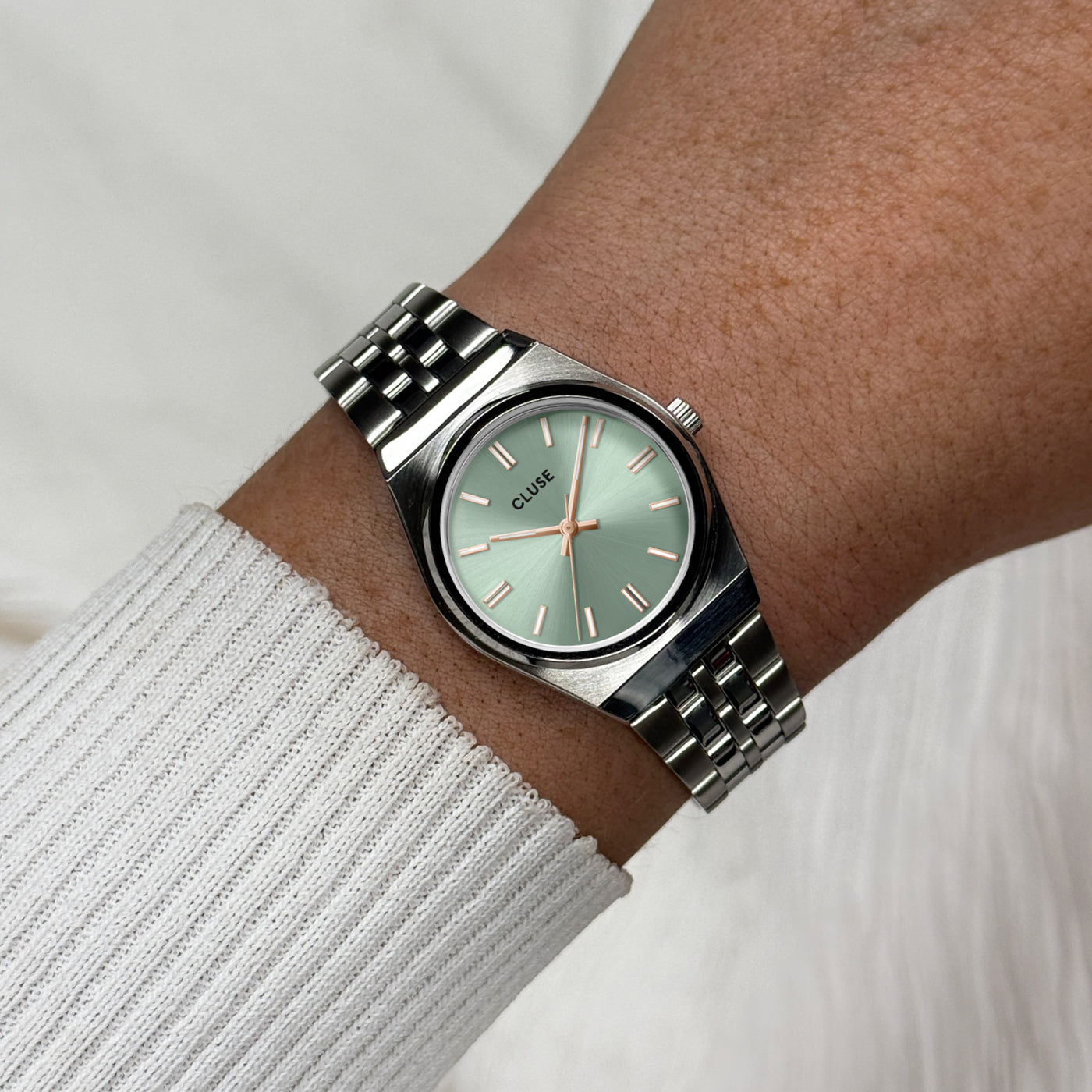 Cluse Retro 70s Mini Watch Steel, Sage Green, Silver