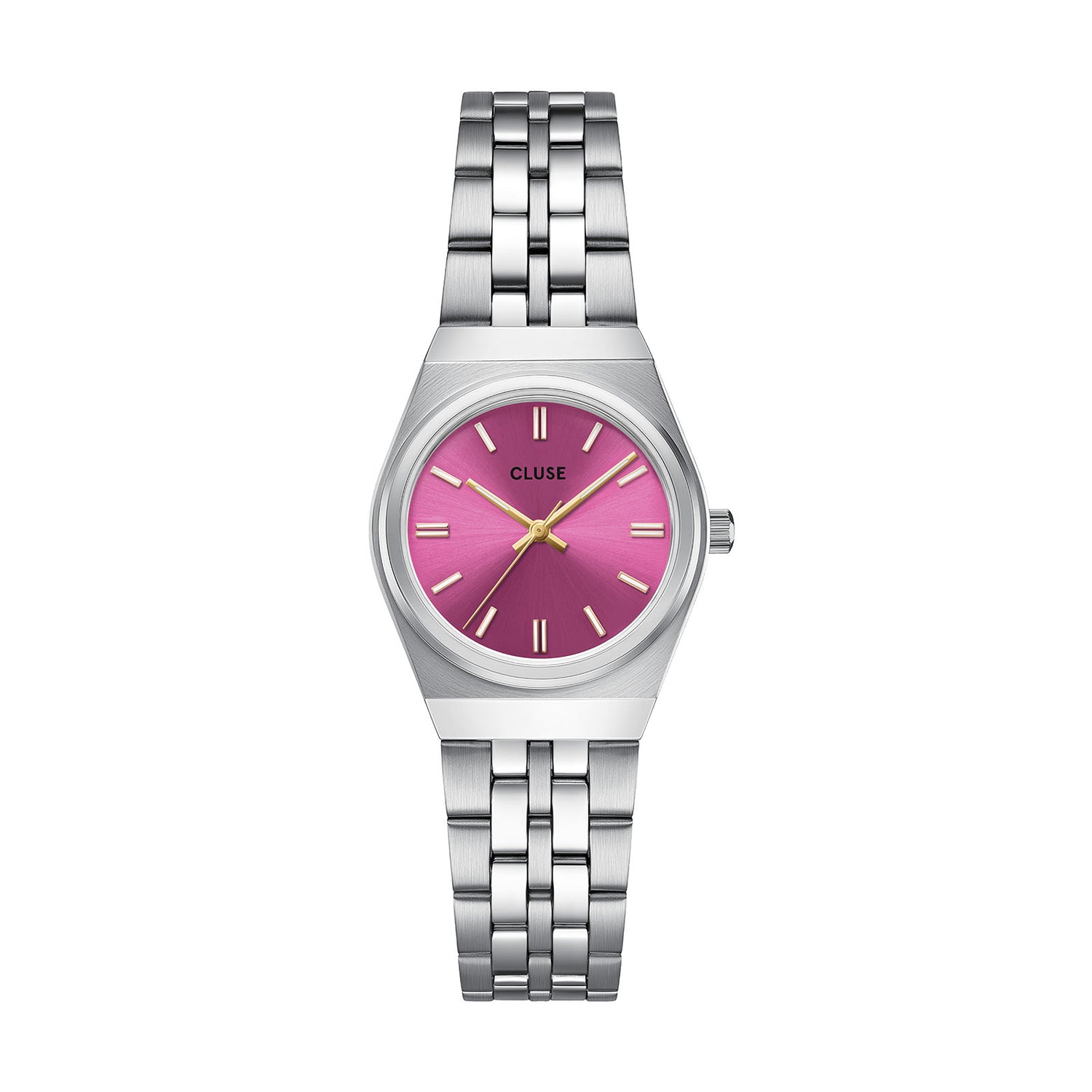 Cluse Retro 70s Mini Watch Steel, Fuchsia, Silver