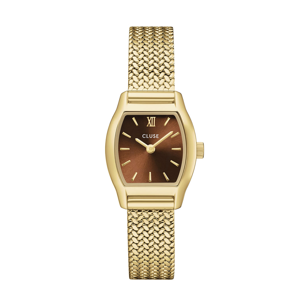 Tonnette Mini Watch Mesh, Brown Gold Colour