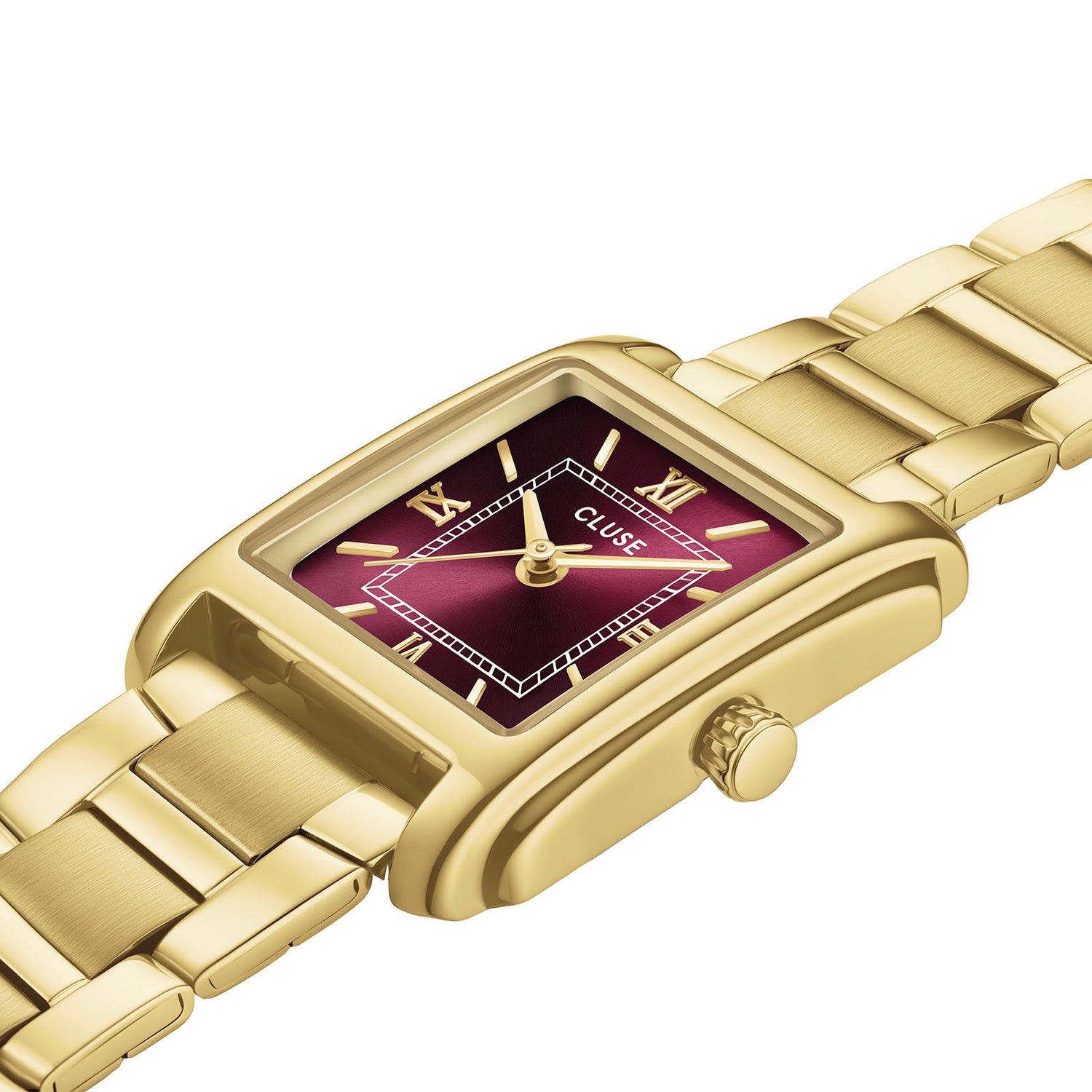 Anglée Watch Steel, Dark Cherry, Gold Colour