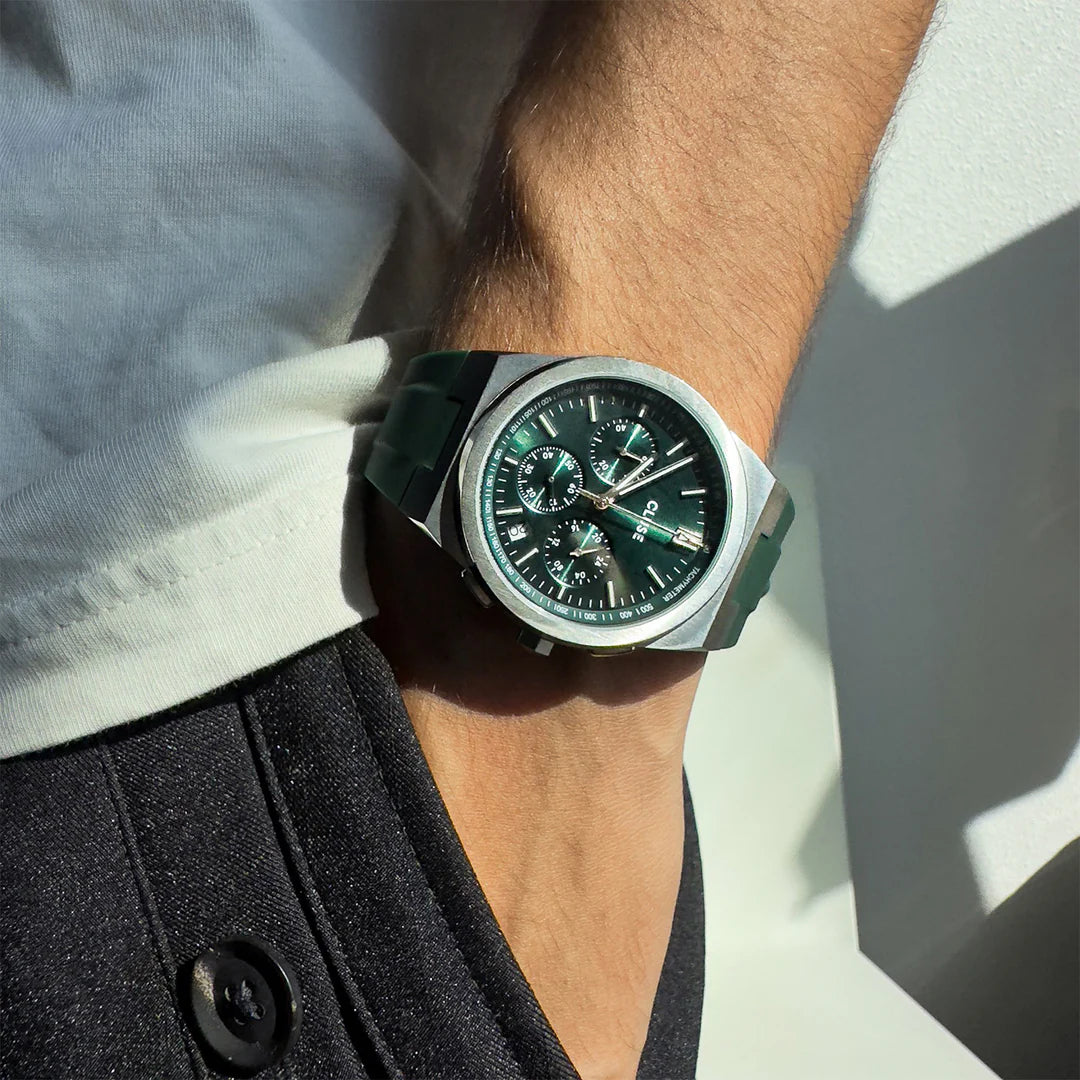 Cluse Vigoureux Chrono Watch Silicone Green, Silver Colour CW20808