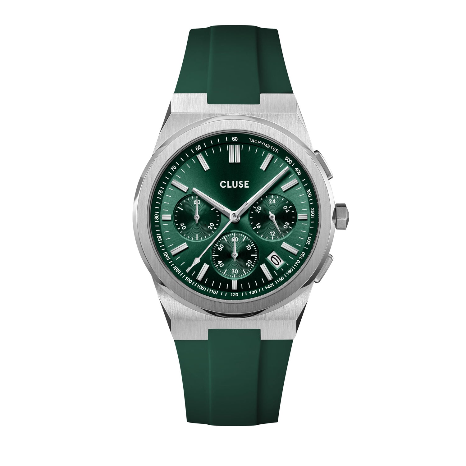 Cluse Vigoureux Chrono Watch Silicone Green, Silver Colour CW20808