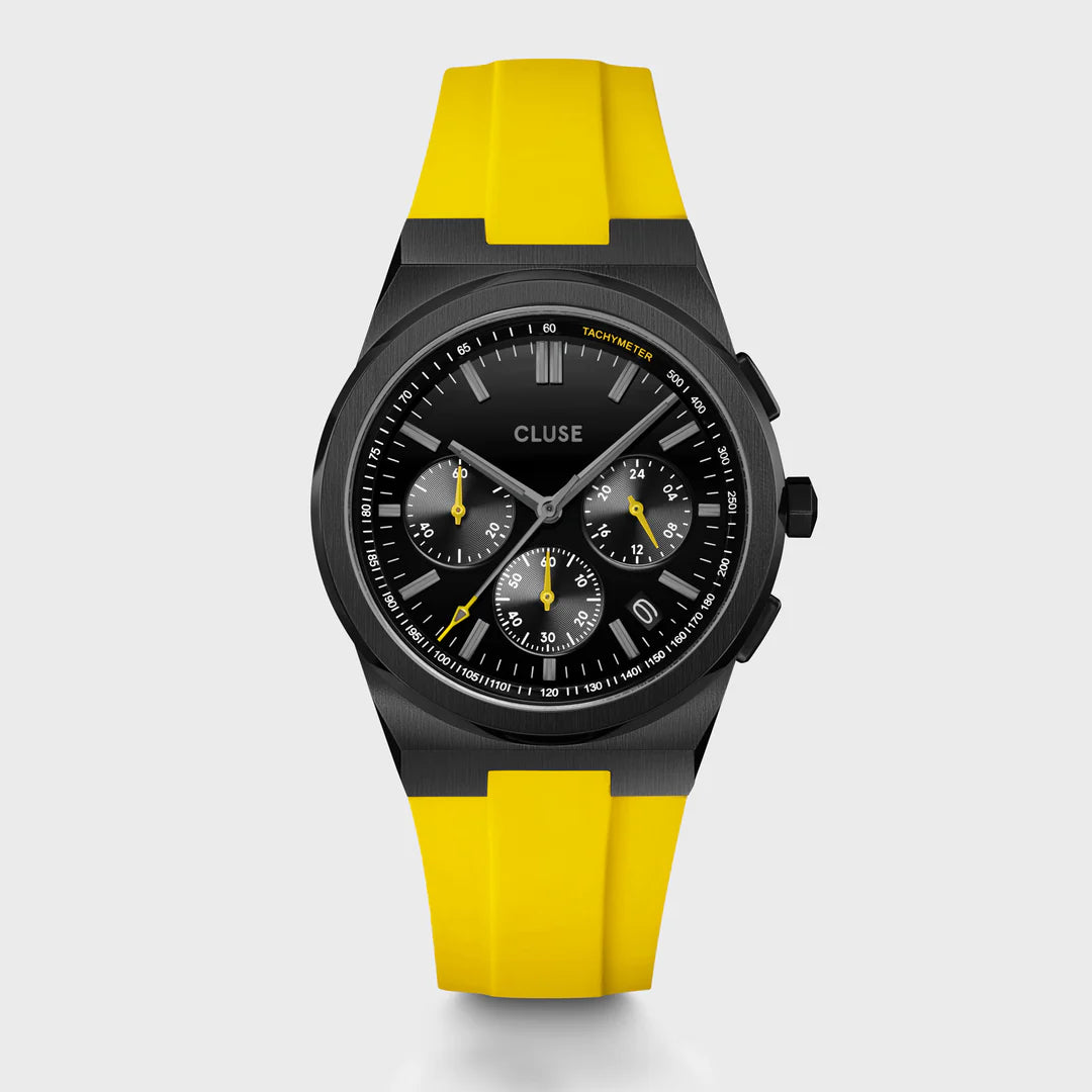 Cluse Vigoureux Chrono Watch Silicone Yellow, Black Colour