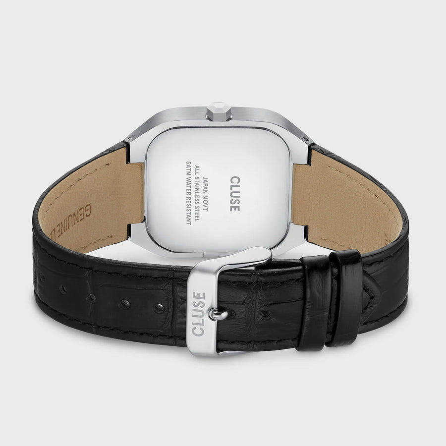 Cluse Quadrus Leather, Black, Silver Colour