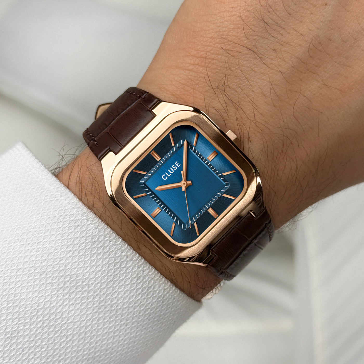 Cluse Quadrus Leather, Blue, Rose Gold