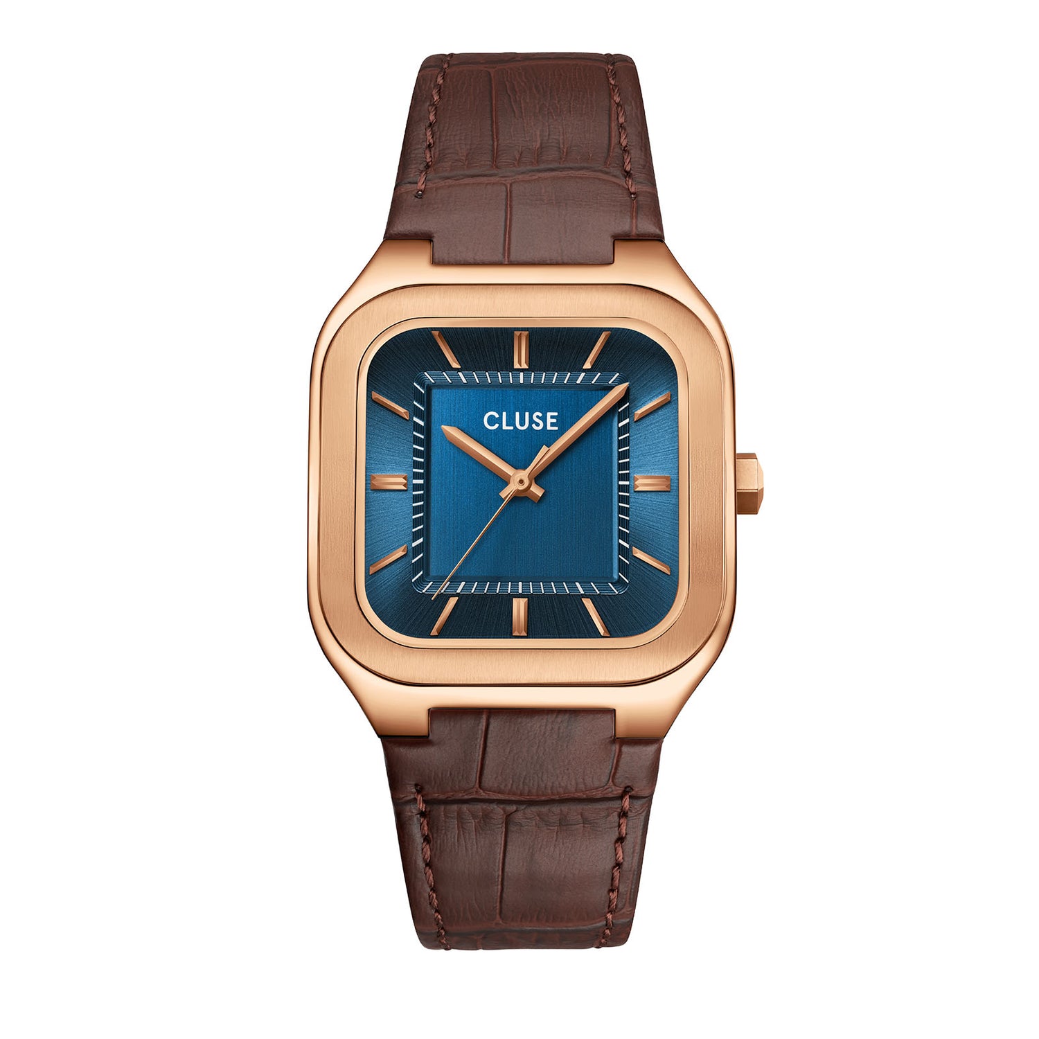 Cluse Quadrus Leather, Blue, Rose Gold
