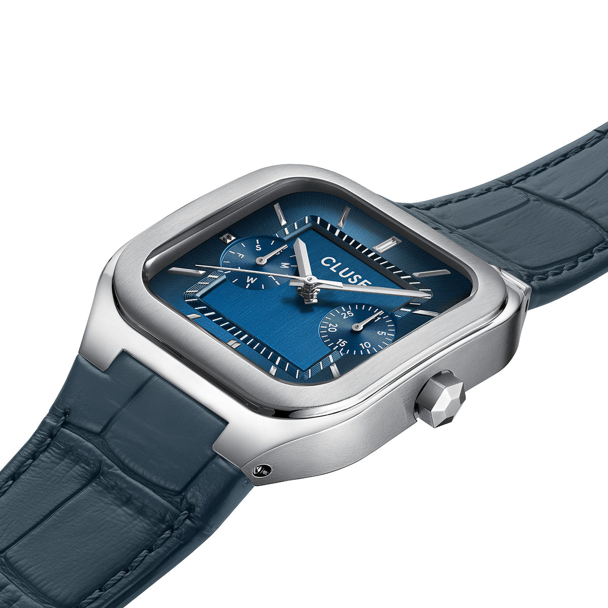 Quadrus Multifunction Watch Leather, Blue, Silver Colour
