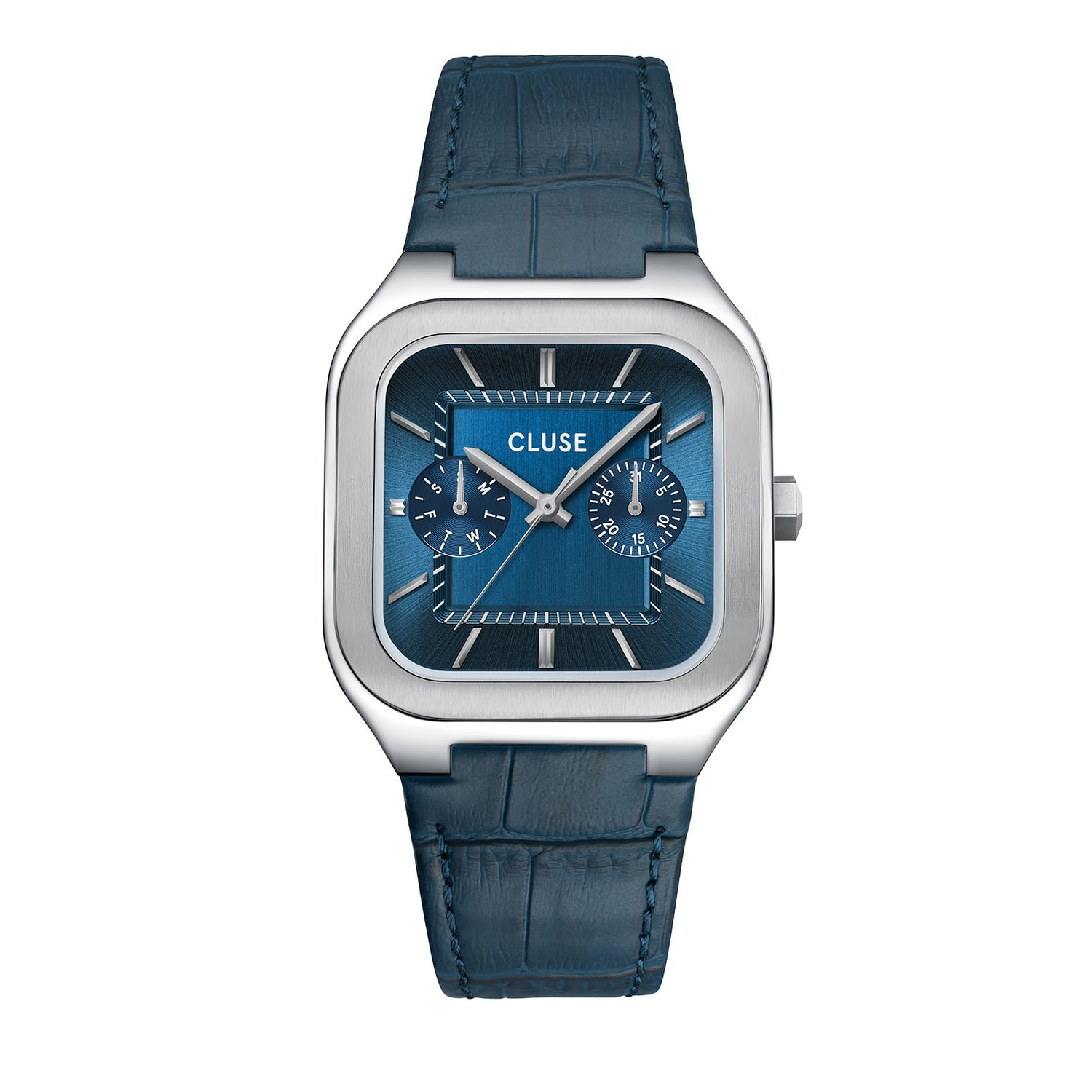 Quadrus Multifunction Watch Leather, Blue, Silver Colour