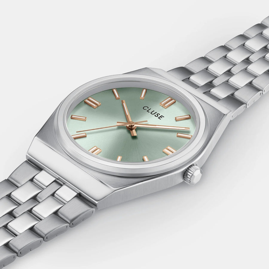 Cluse Retro 70s Watch Steel, Sage Green, Silver Colour