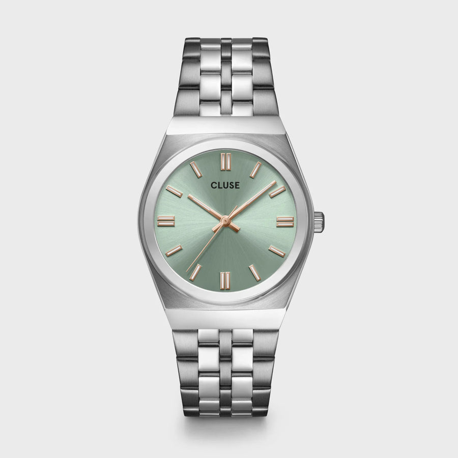 Cluse Retro 70s Watch Steel, Sage Green, Silver Colour