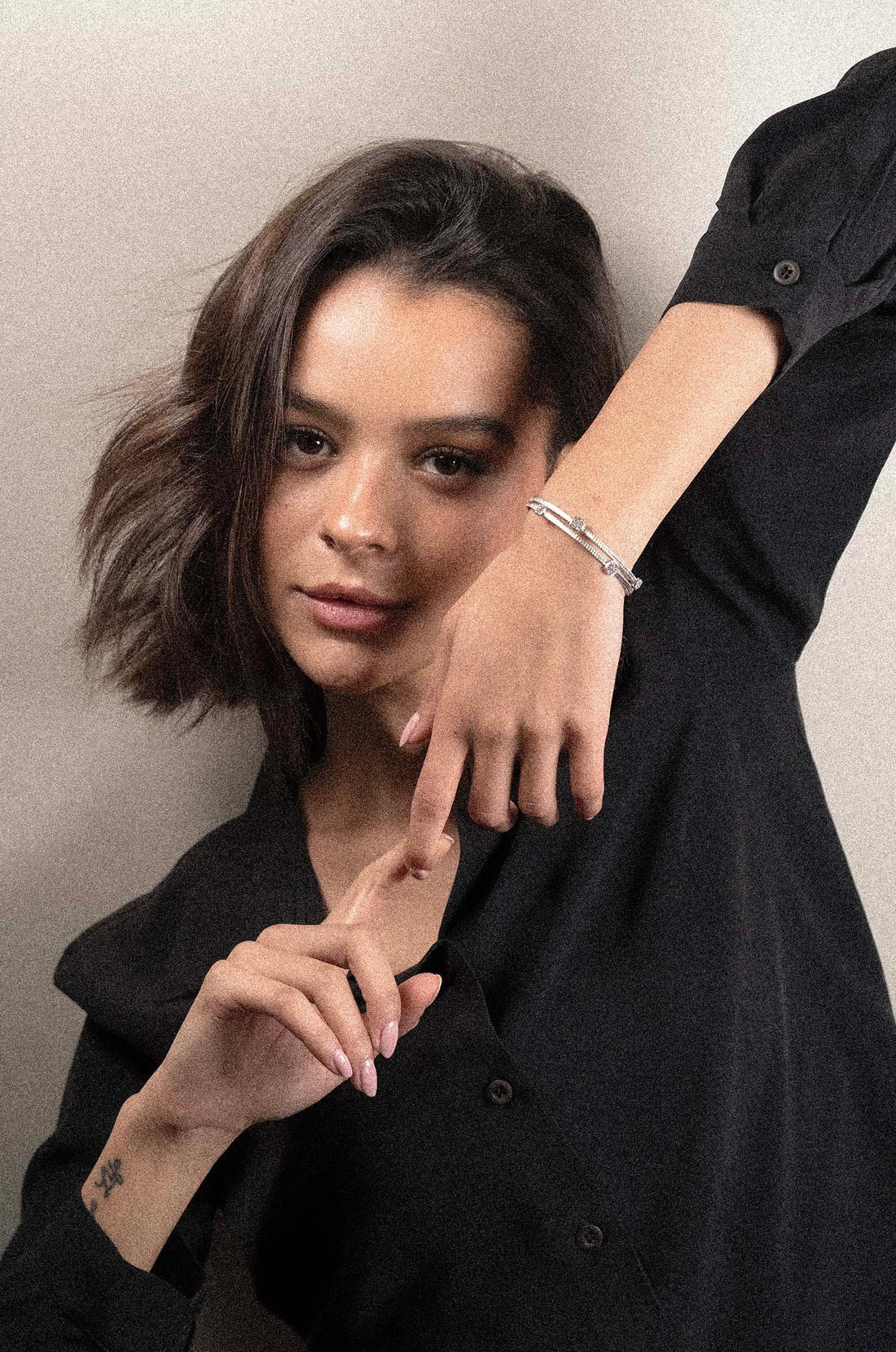 Jolie Silver double band bracelet with diamond dust