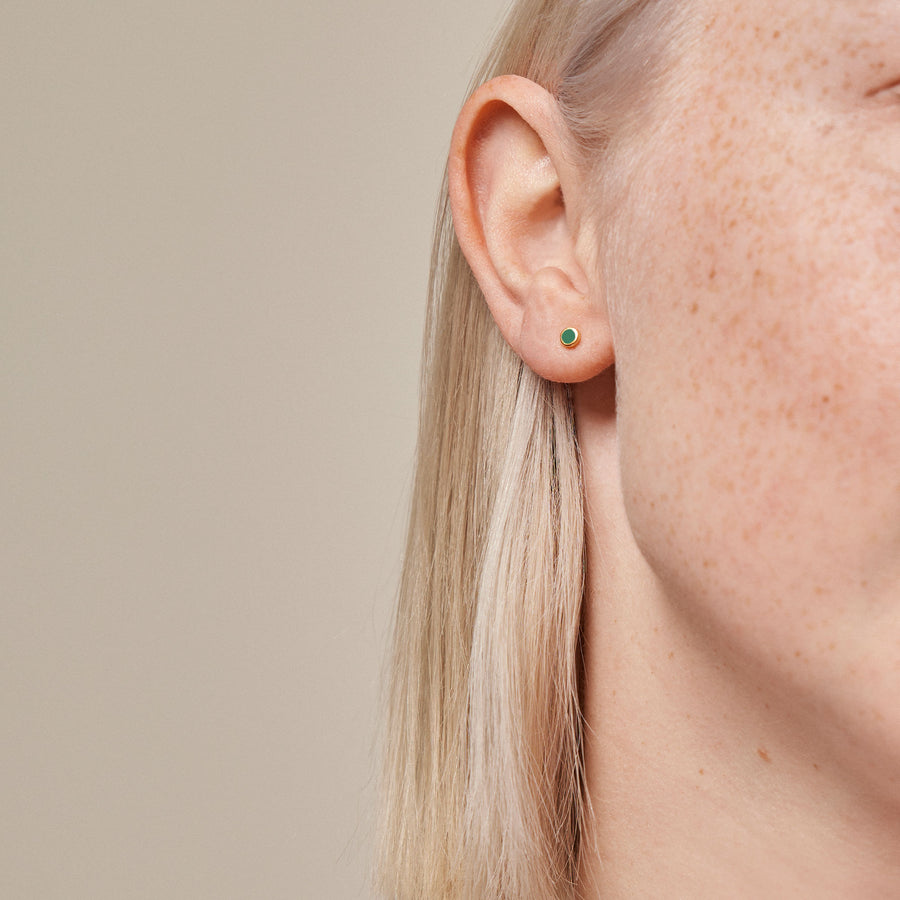Enamel Dot Stud Earrings Petrol Green