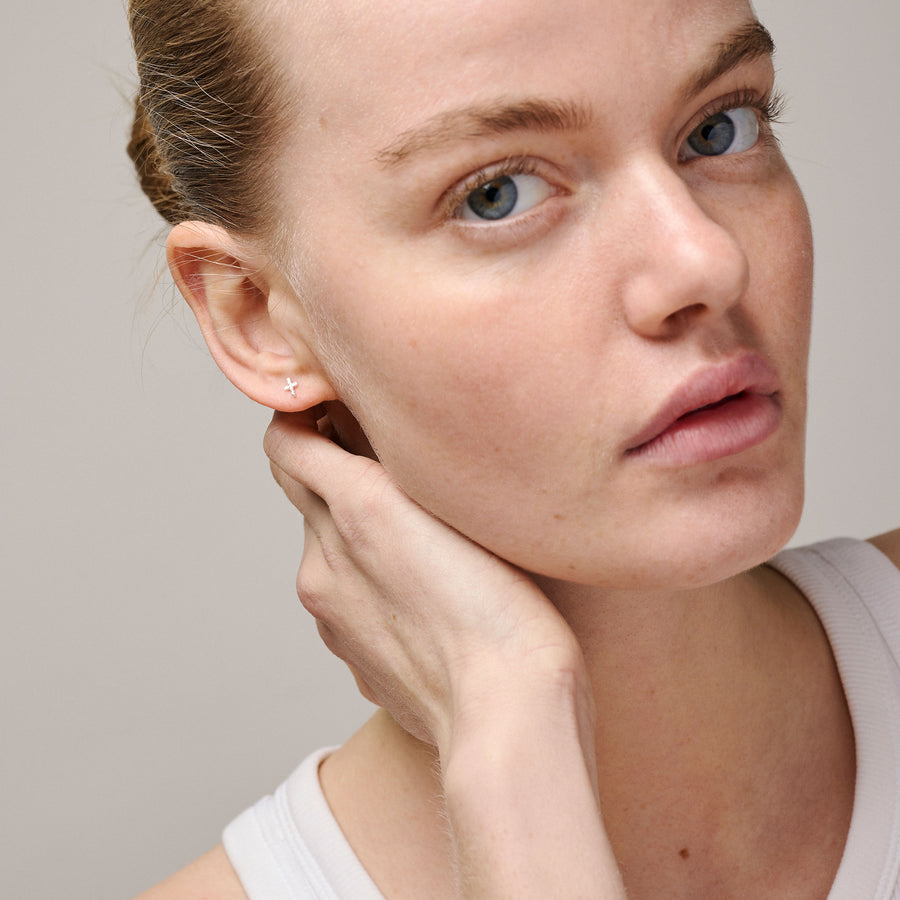 Protective Cross Stud Earringss - Recycled Sterling Silver