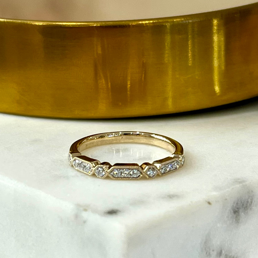 Vintage Inspired Diamond Band in 9ct Yellow Gold