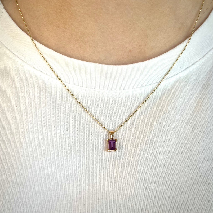 Emerald Cut Amethyst Pendant in 9ct Yellow Gold