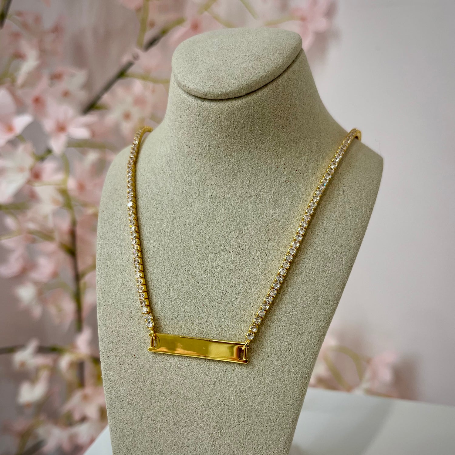 Horizontal Bar Tennis Gold Plated Necklace