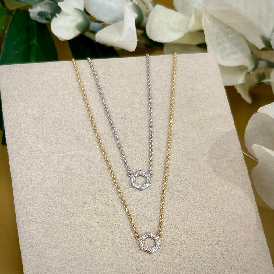 Hexagon Diamond Pendant Necklace in 9ct Yellow Gold
