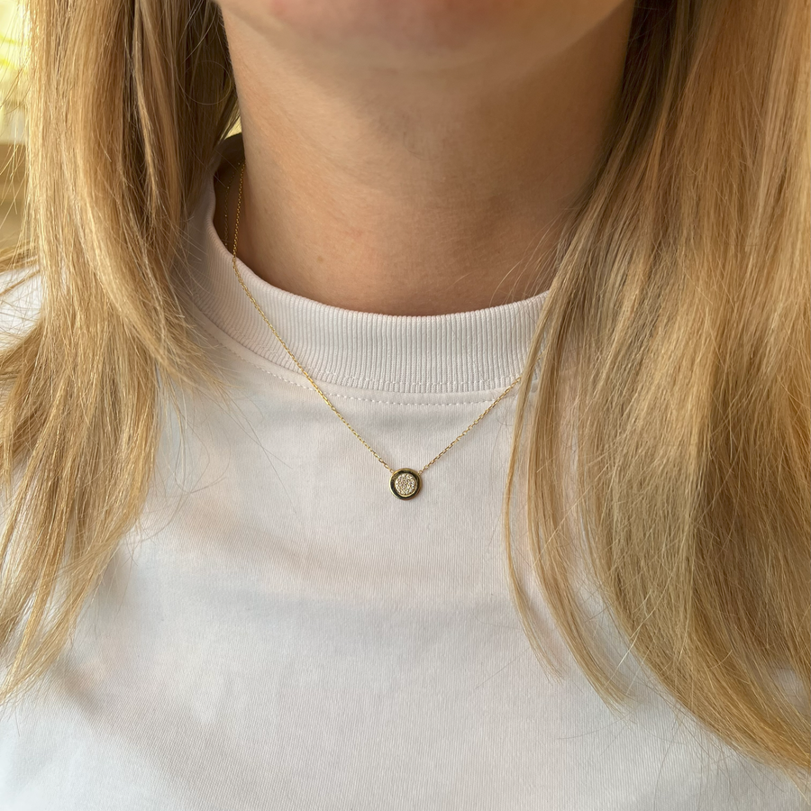 Pave and open work round necklace