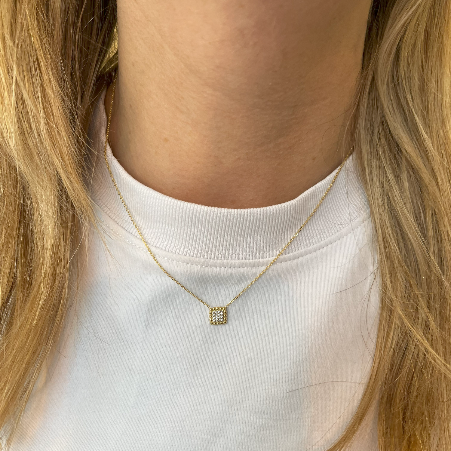 Square Pave 9ct Gold Square necklace