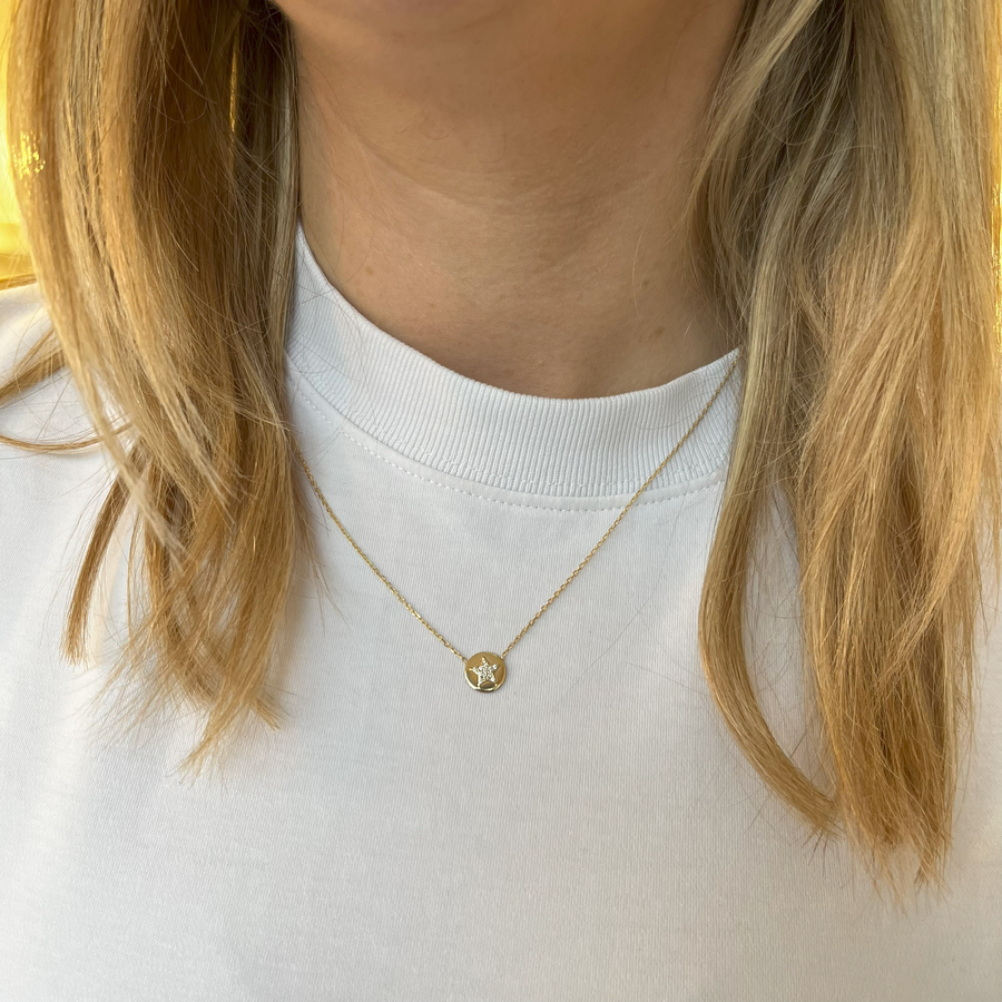 9ct Gold Disc with Pave Star Necklace