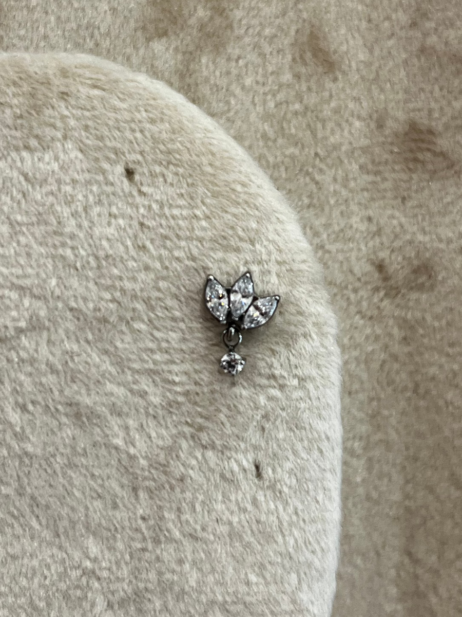 PVD gold/silver Triple marquise with dangle crystal