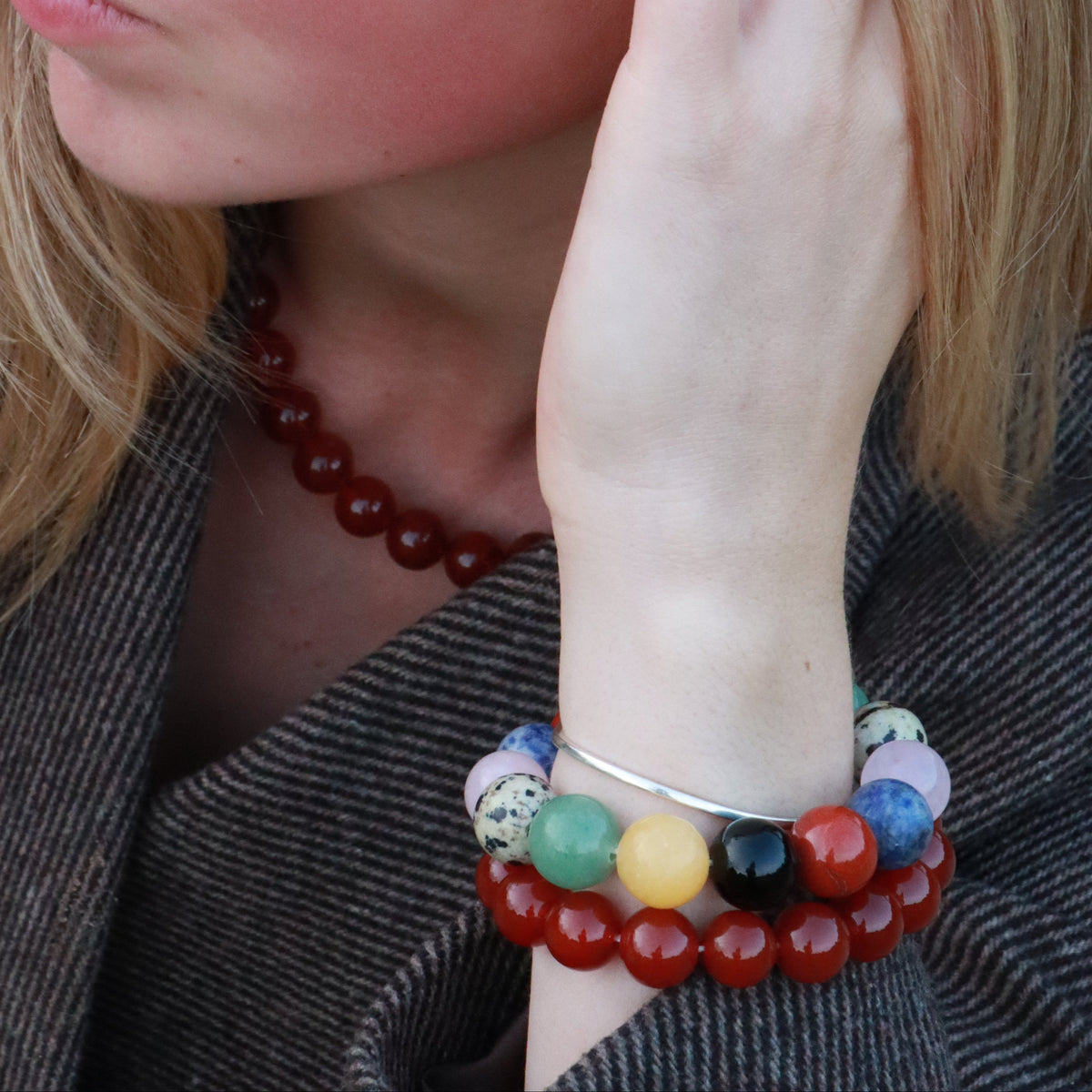 Chunky Red Jade Bracelet