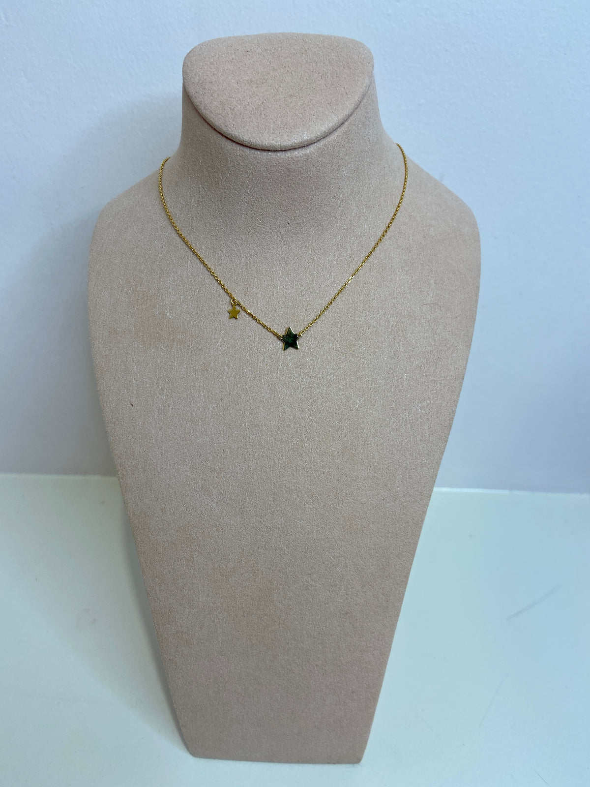 two star necklace; 9ct gold necklace; delicate waterproof jewellery
