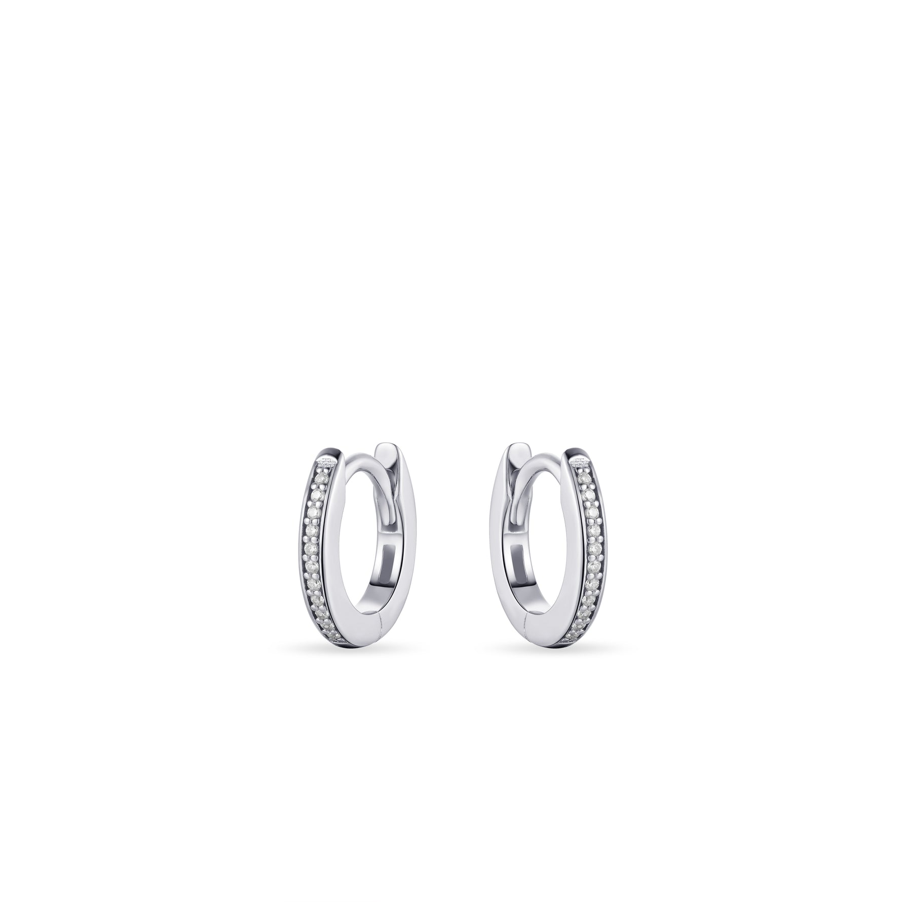 Small thick CZ Stone Huggie Hoop Earring. 925 Sterling Silver