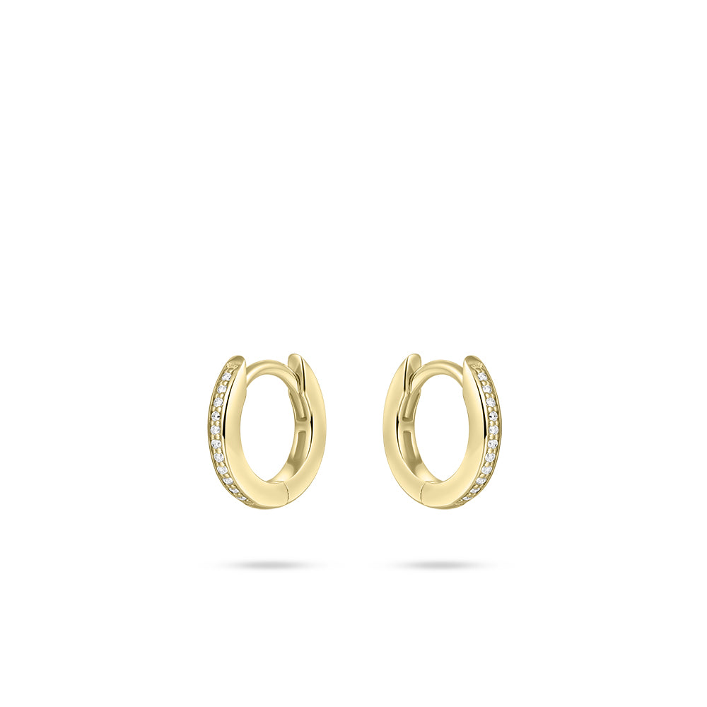 Small thick CZ Stone Huggie Hoop Earring. 925 Sterling Silver and 18ct Gold Plated