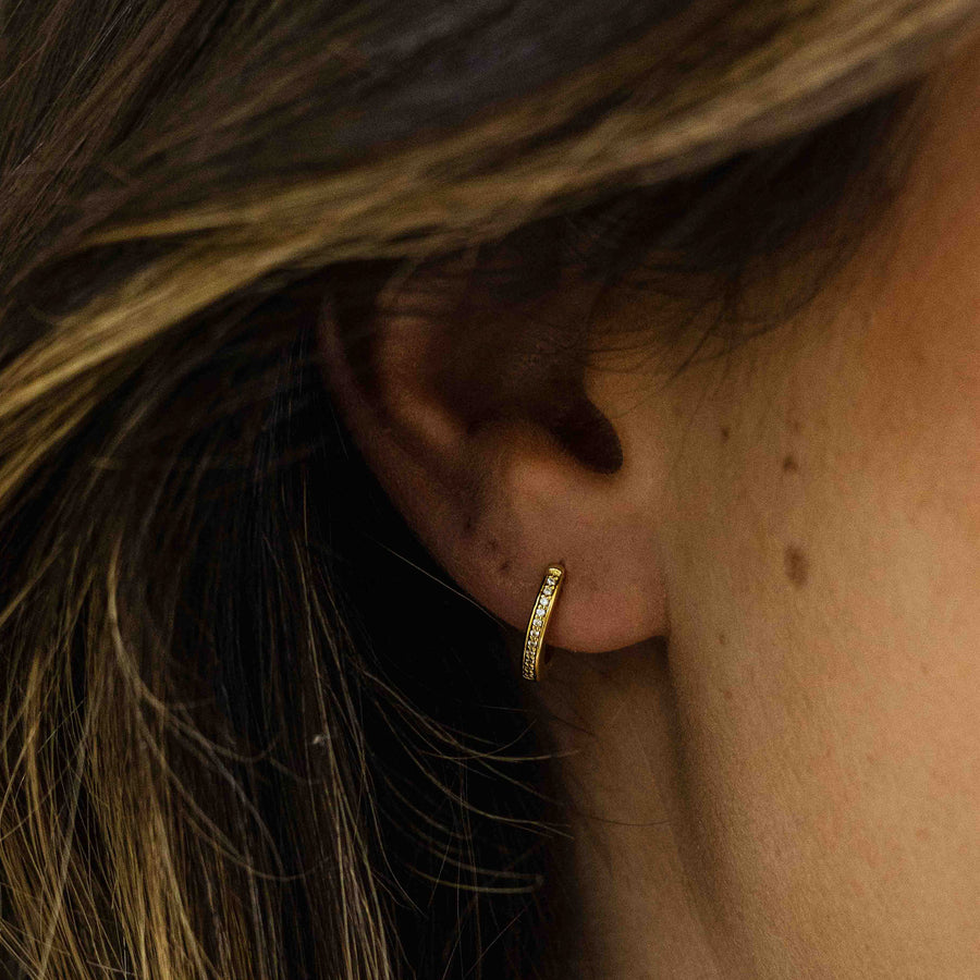 Small thick CZ Stone Huggie Hoop Earring. 925 Sterling Silver and 18ct Gold Plated