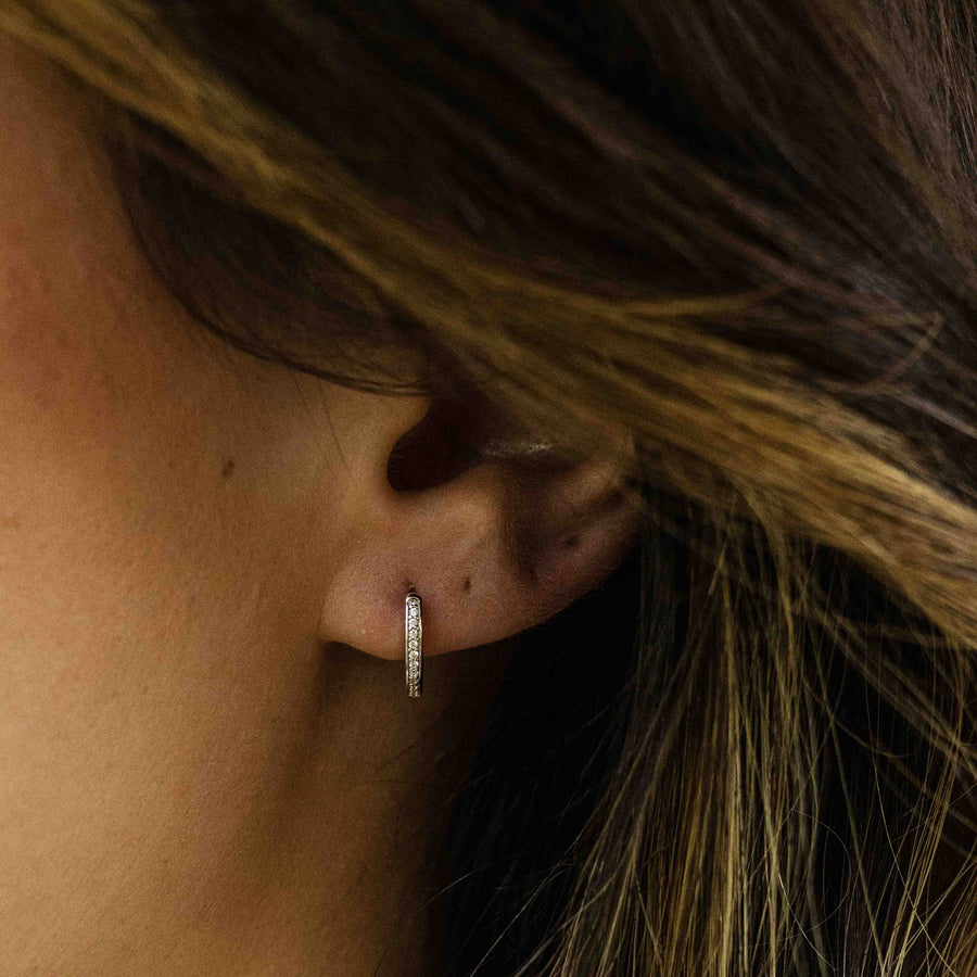 Small thick CZ Stone Huggie Hoop Earring. 925 Sterling Silver and 18ct Gold Plated