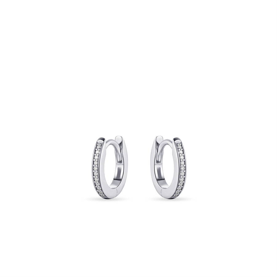 Small thick CZ Stone Huggie Hoop Earring. 925 Sterling Silver