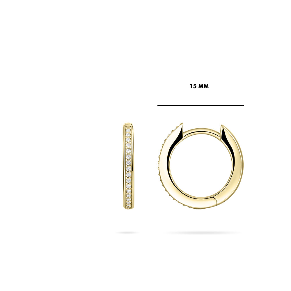Medium sparkle hoop huggie style earring. 925 Sterling Silver and 18ct Gold Plated.