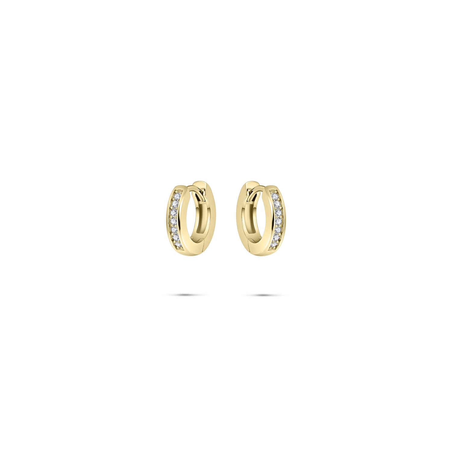 Medium sparkle hoop huggie style earring. 925 Sterling Silver and 18ct Gold Plated.