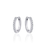 Thin huggie sparkle hoop earring. 925 Sterling Silver with CZ Stones.
