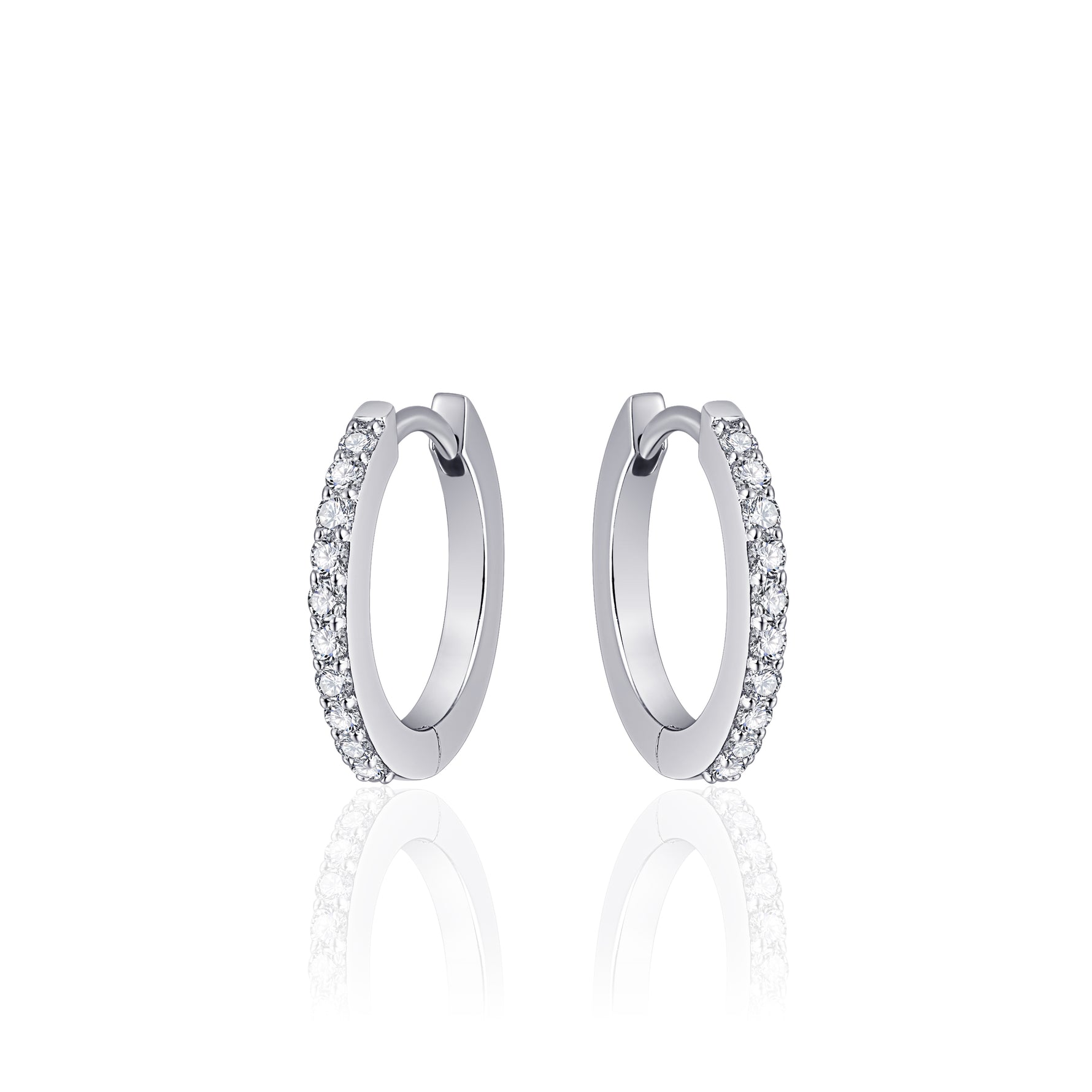 Thin huggie sparkle hoop earring. 925 Sterling Silver with CZ Stones.