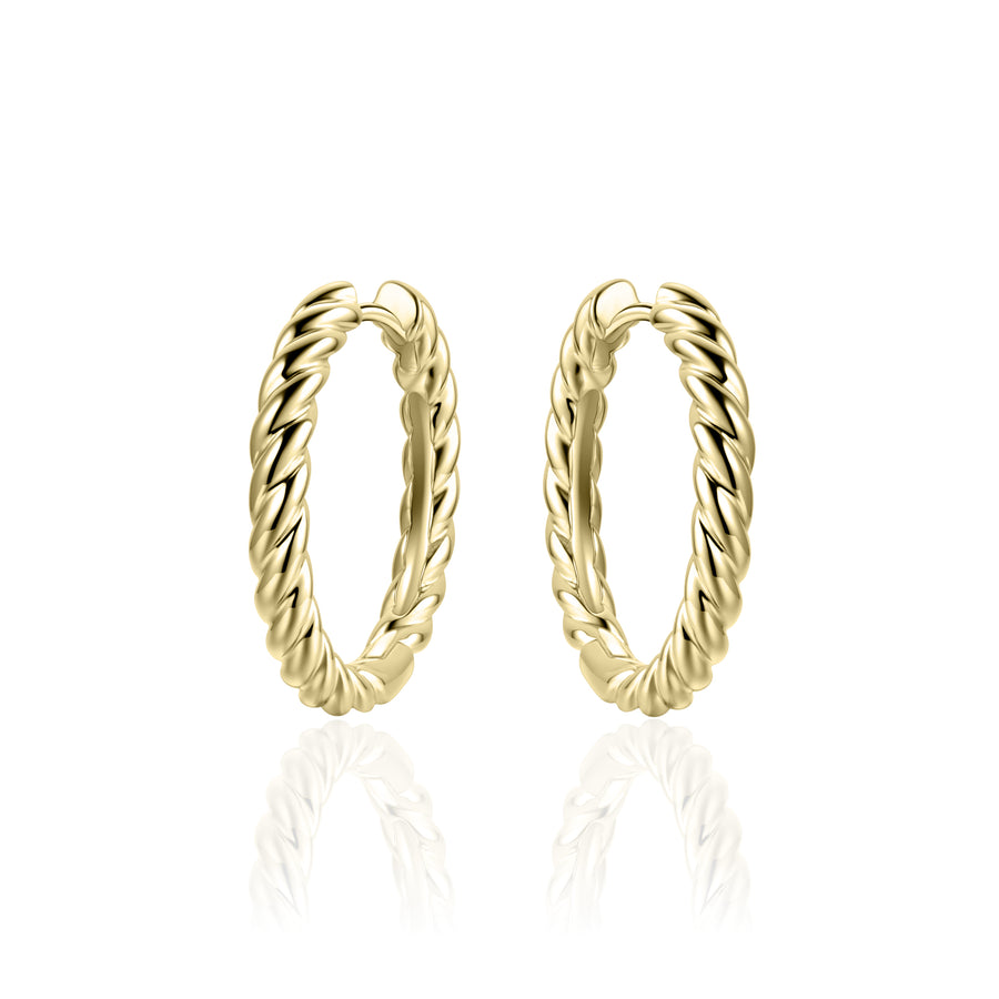 Large Twisted Hoop Huggie Style Earring. 925 Sterling Silver and 18ct Gold Plated.