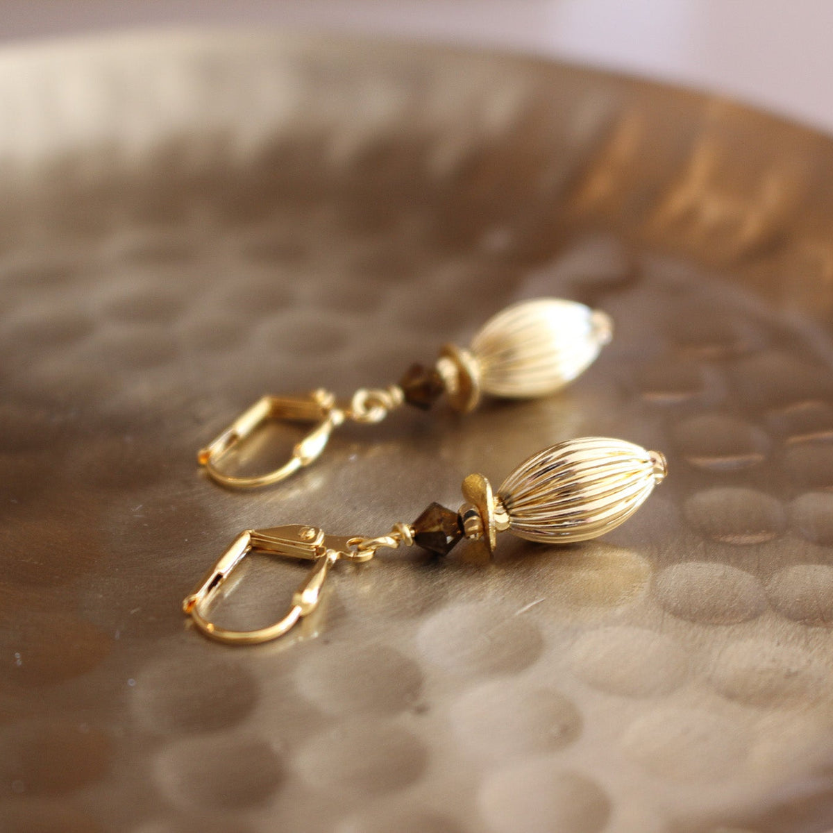 Nocturne Gold Fluted Earrings- Short