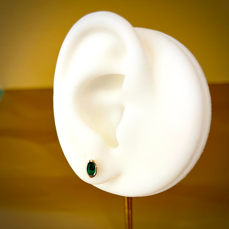 Oval Emerald Stud Earrings in 9ct Yellow Gold