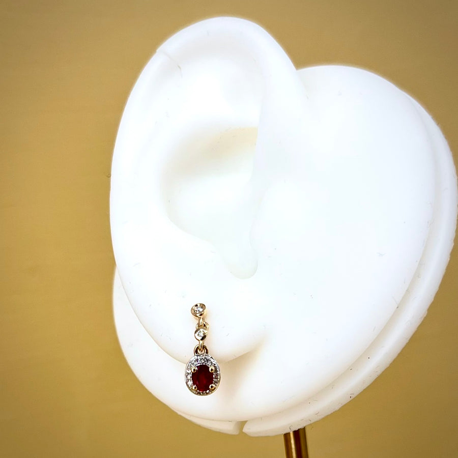 Oval Ruby and Diamond Drop Earrings in 9ct Yellow Gold