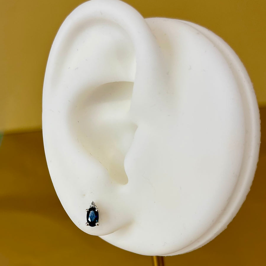 Oval Sapphire and Diamond Earrings in 9ct White Gold