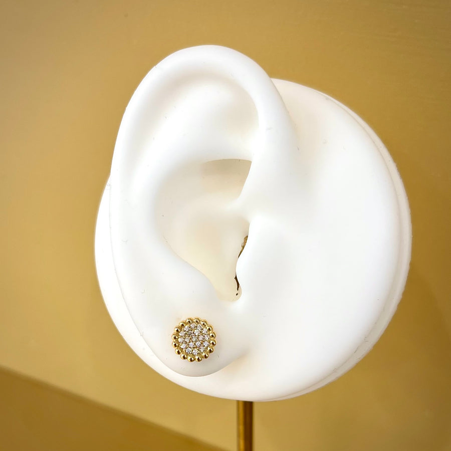 Pave Round and Beaded 9ct Gold Earrings