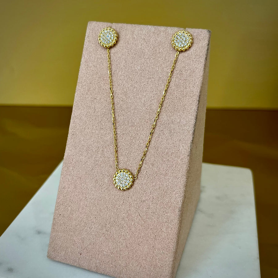 Round Pave 9ct Gold Necklace