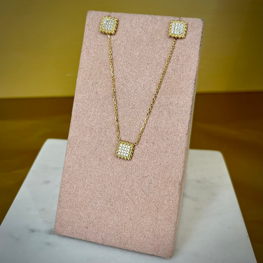 Square Pave 9ct Gold Square necklace
