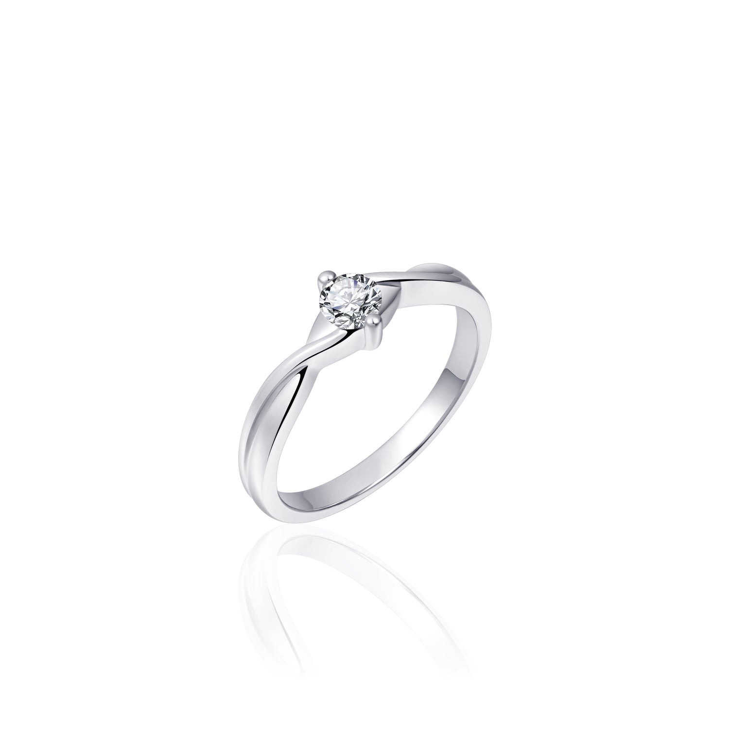 Curved Solitaire Sterling Silver Ring. 925 Sterling Silver. 