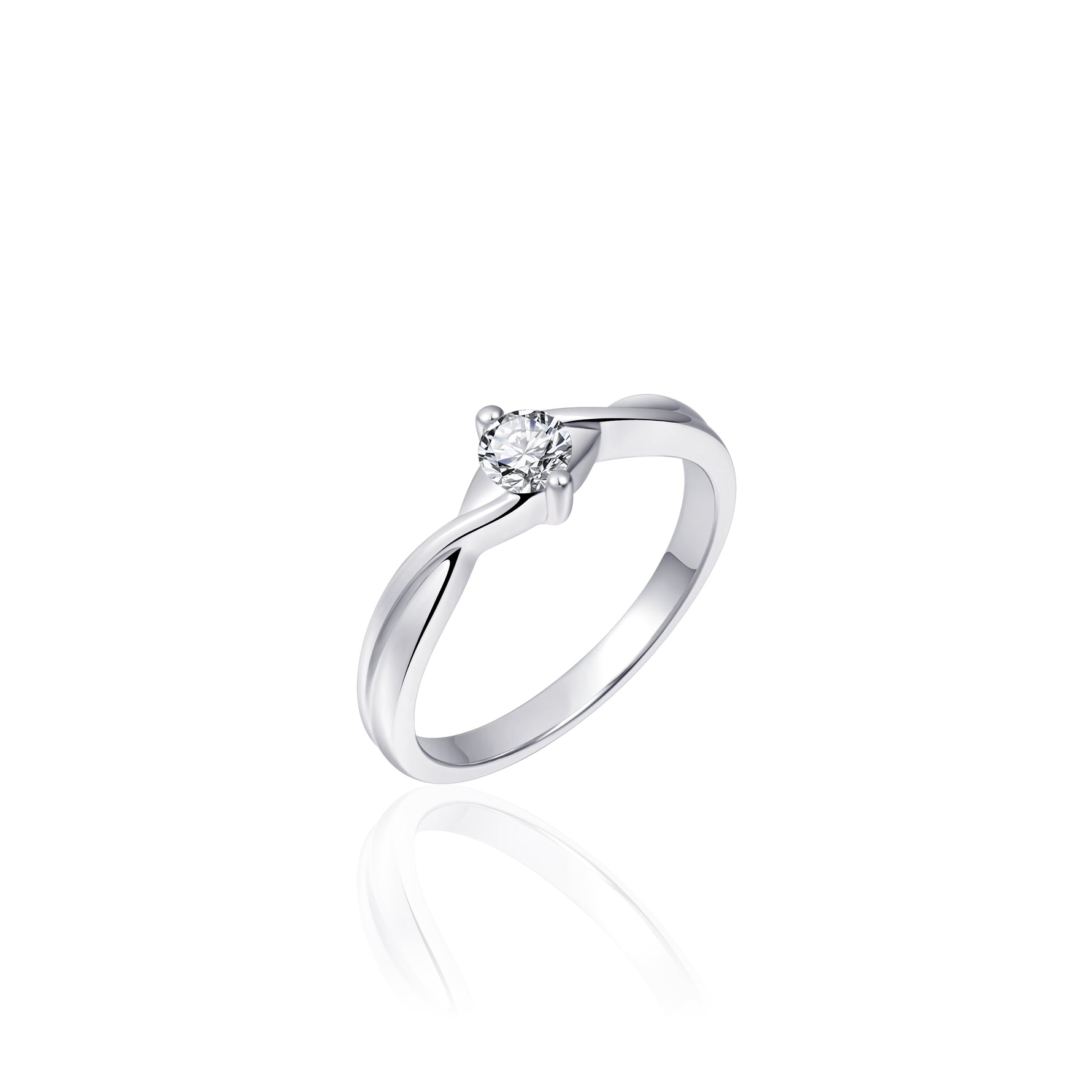 Curved Solitaire Sterling Silver Ring. 925 Sterling Silver. 