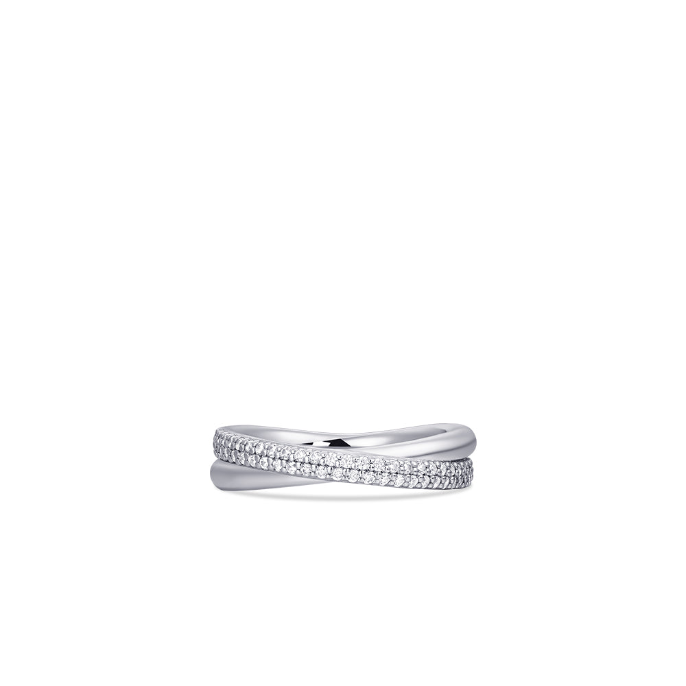 Crossing Bands Sterling Silver Pave Ring. 925 Sterling Silver Ring.