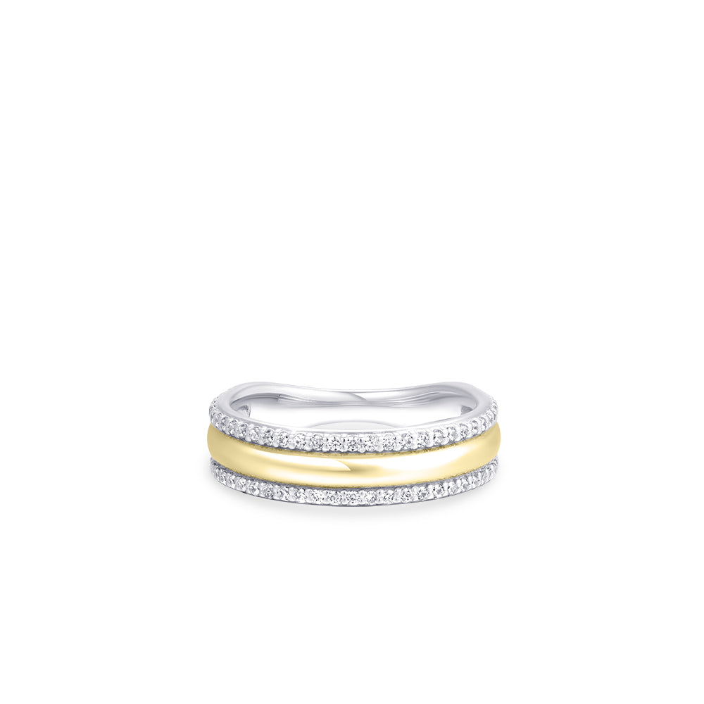 Shimmering Bold Band CZ Stone Ring. 925 Sterling Silver and 18ct Gold Plated